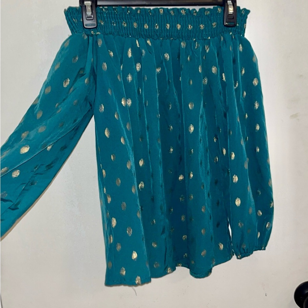 SHEIN Teal and Gold Dot Strapless Blouse